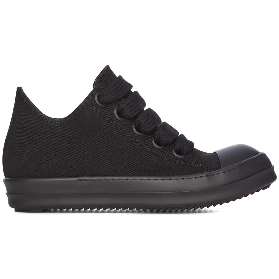 Rick Owens DRKSHDW Temple Overdyed Denim Jumbo Laced Low Sneakers All Black