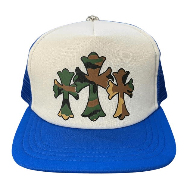 Chrome Hearts Camo Triple Cross Trucker Hat Blue/White