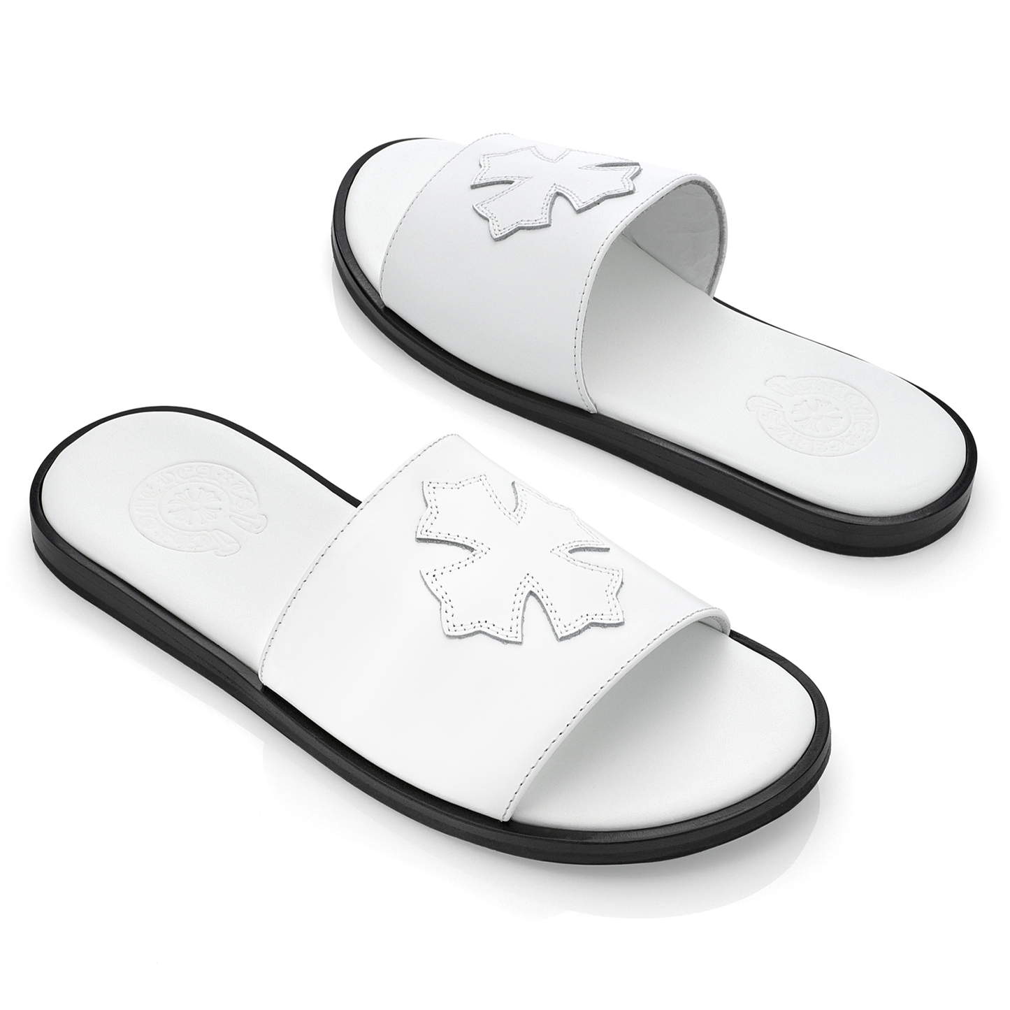Chrome Hearts Leather Cross Patch Slides White