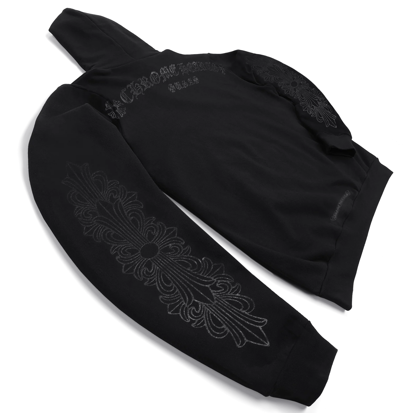 Chrome Hearts Script Horseshoe Floral Hoodie Black/Black
