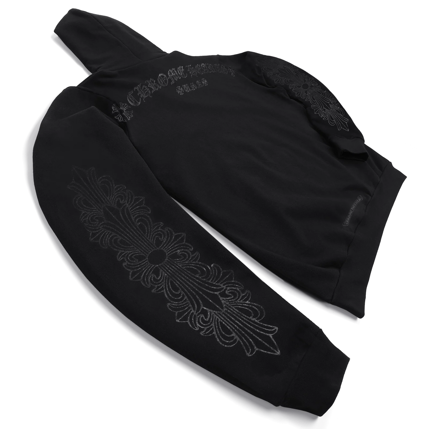 Chrome Hearts Script Horseshoe Floral Hoodie Black/Black