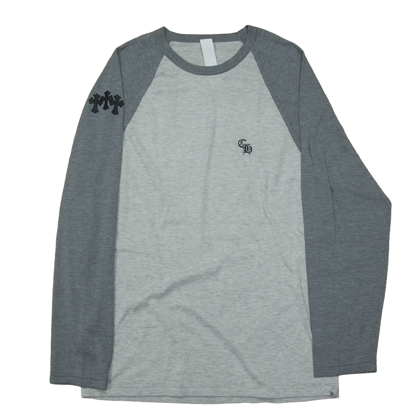 Chrome Hearts Henley Baseball Triple Cross Patch Longsleeve Grey