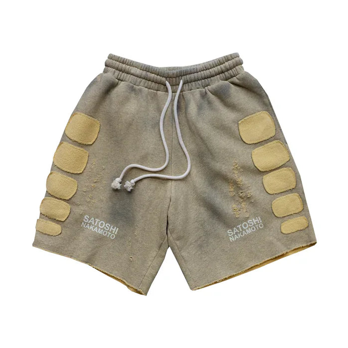 Satoshi Nakamoto Destroyed Patchwork Moto Shorts Destroyed Heather