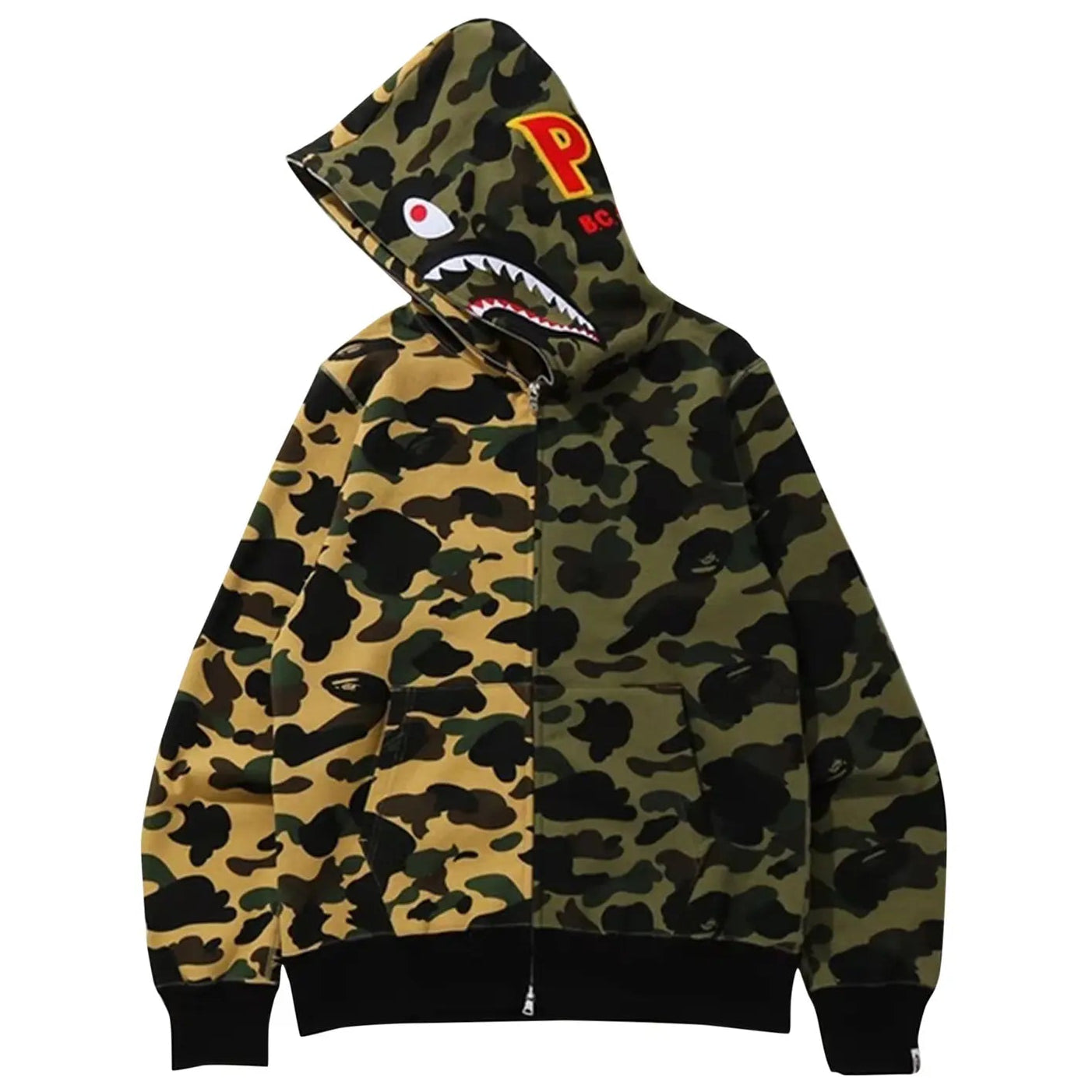 BAPE 1st Camo Half Shark Full Zip Hoodie Green/Yellow