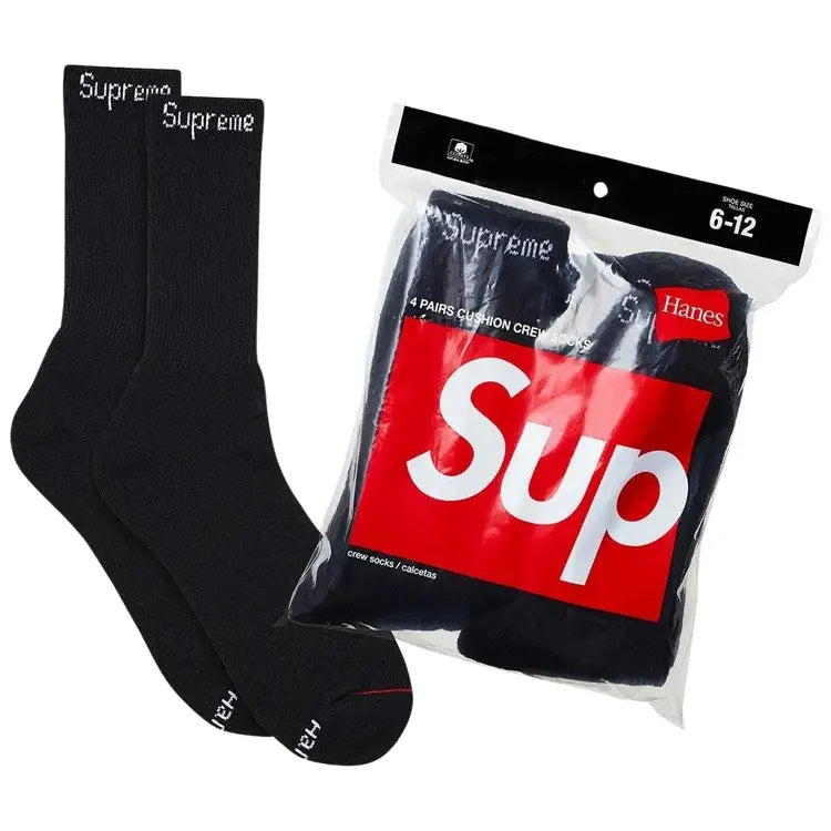 Supreme®/Hanes® Crew Socks (4 Pack) Black
