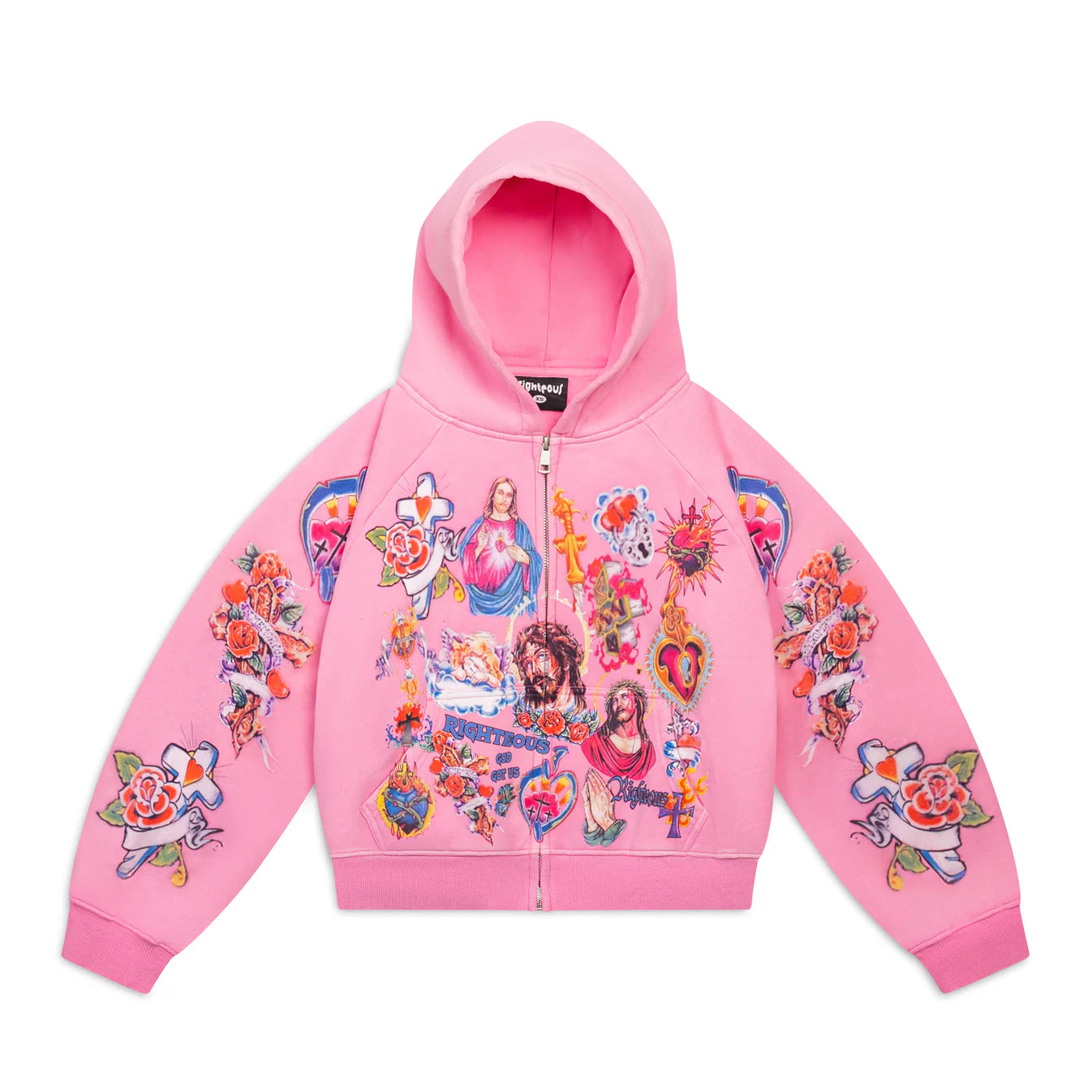 We Are Righteous Risen King Cropped Zip-Up Hoodie Pink – Endless We Are Righteous Risen King Cropped Zip-Up Hoodie Pink – Endless