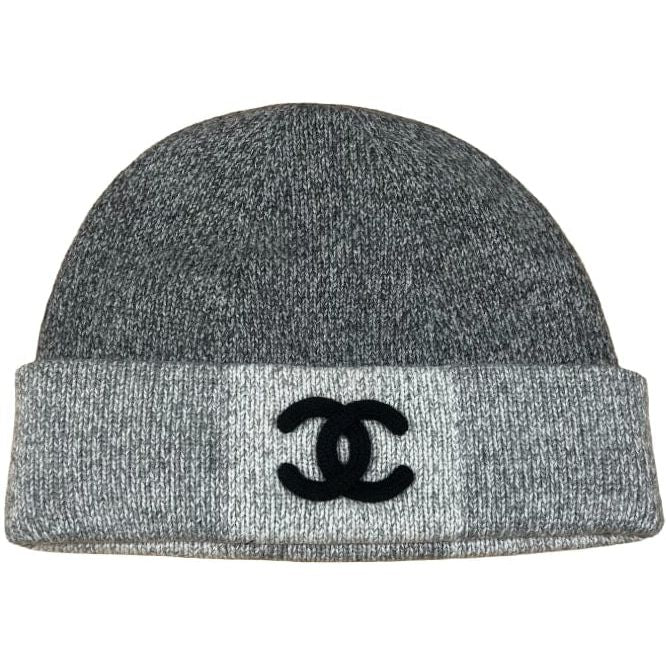 Chanel Checkered Cashmere Cloche Beanie Grey/Black