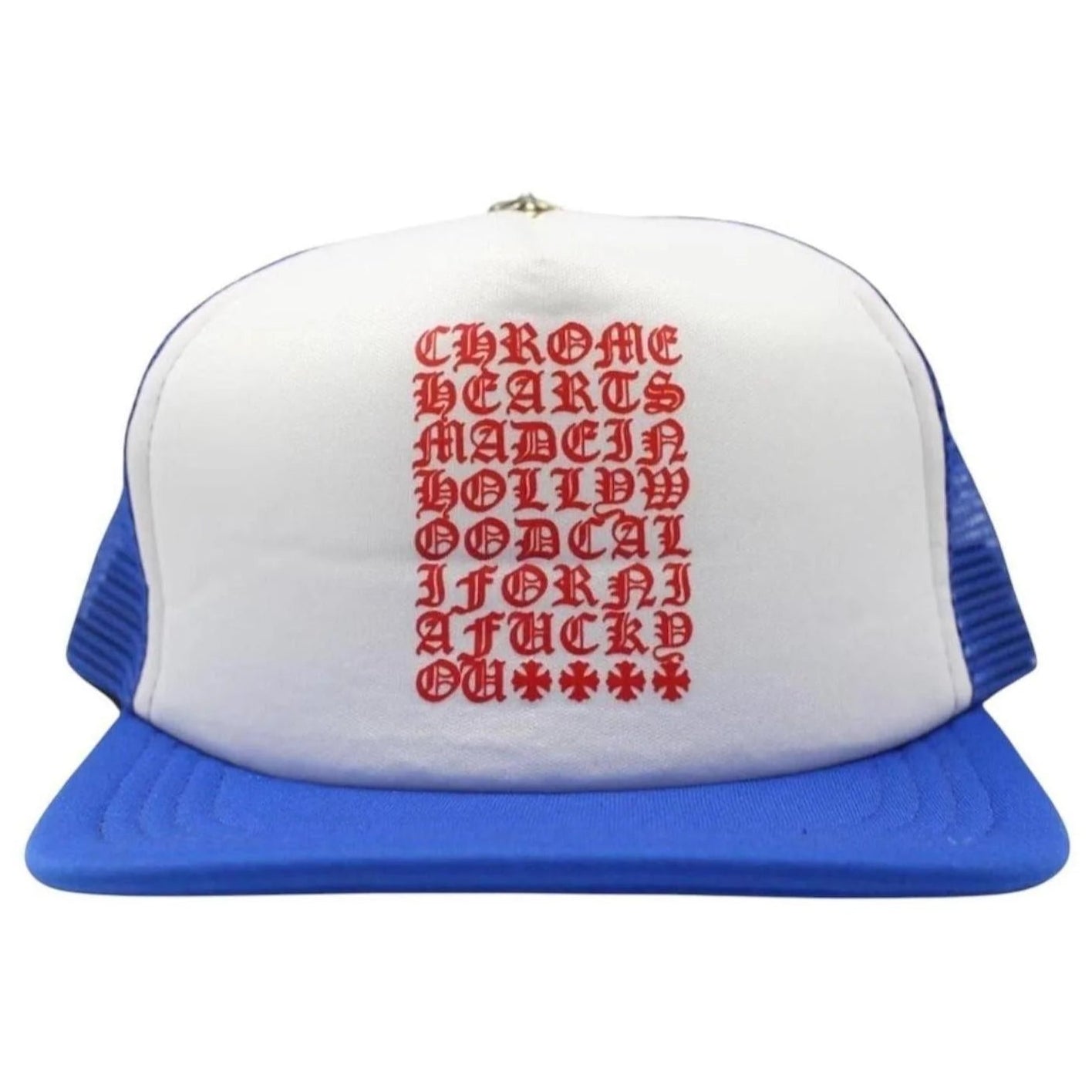 Chrome Hearts Eyechart Trucker Hat Blue/White/Red
