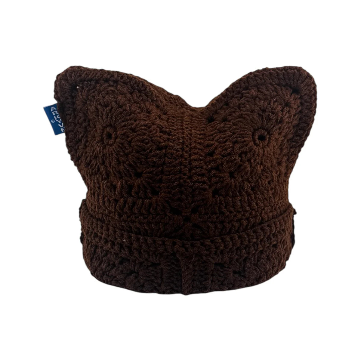 Arkyve Brown Crochet Cat Hat