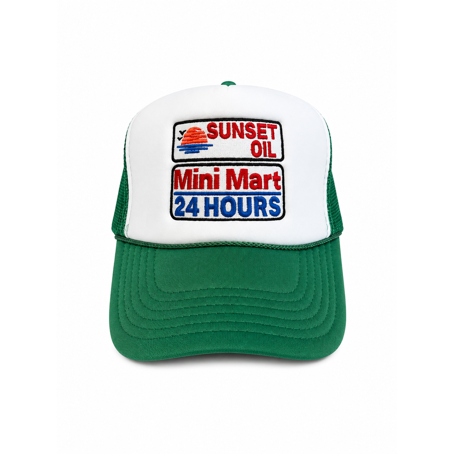 Sunset Oil Mini Mart Trucker Hat Lucky Green