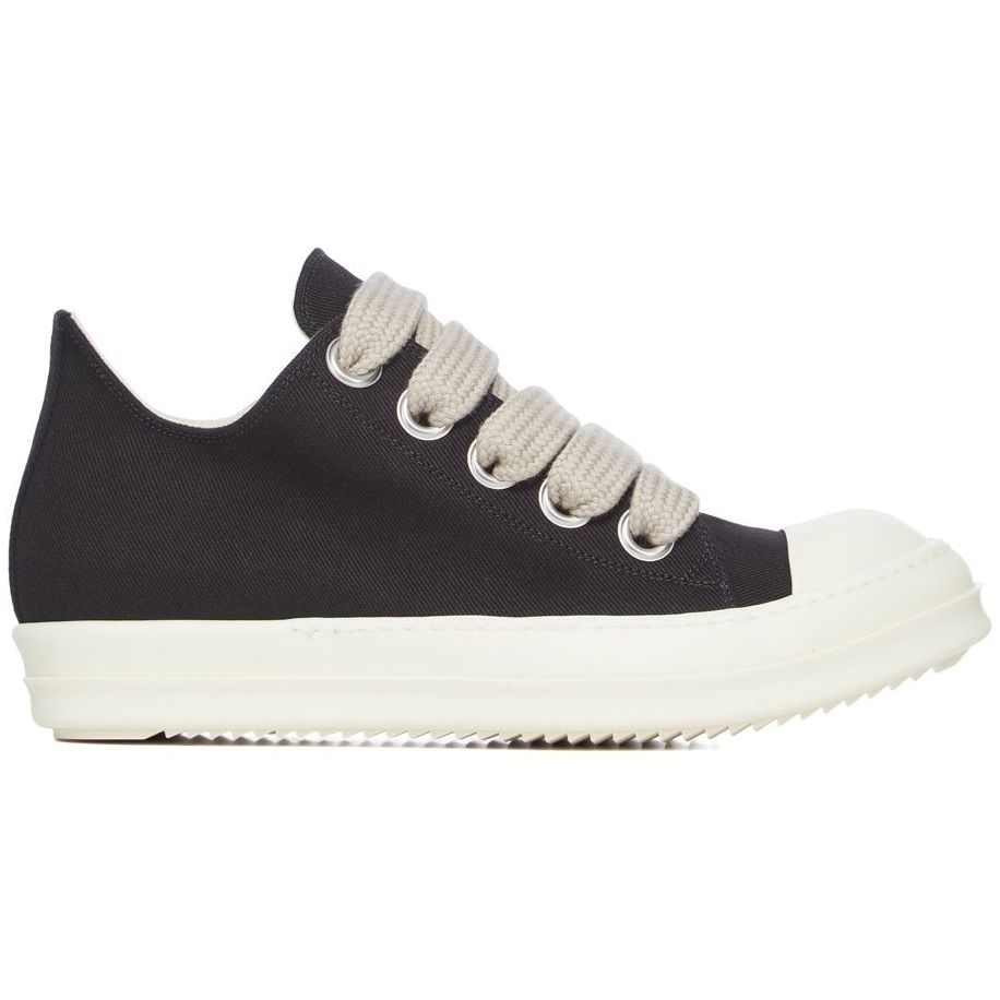 Rick Owens DRKSHDW SS26 Temple Overdyed Denim Jumbo Laced Low Sneakers Black/Milk/Milk