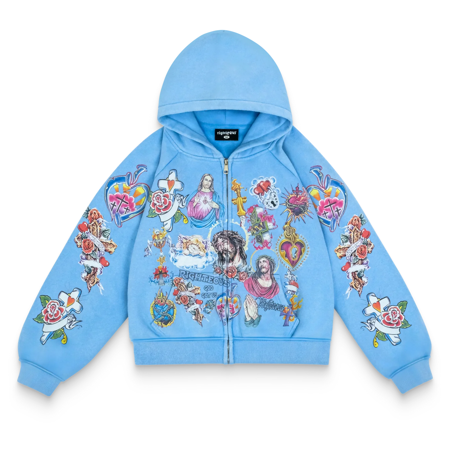 We Are Righteous Risen King Cropped Zip-Up Hoodie Blue