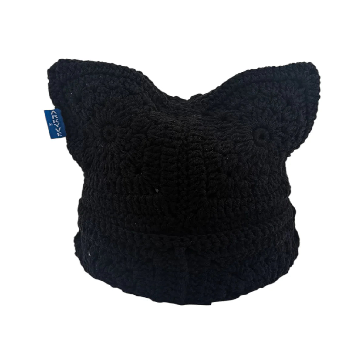 Arkyve Black Crochet Cat Hat