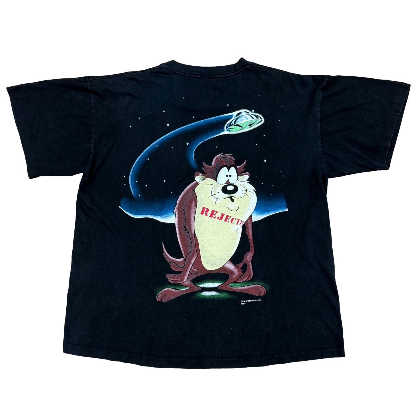 Vintage 1997 Looney Tunes Taz UFO T-Shirt Black