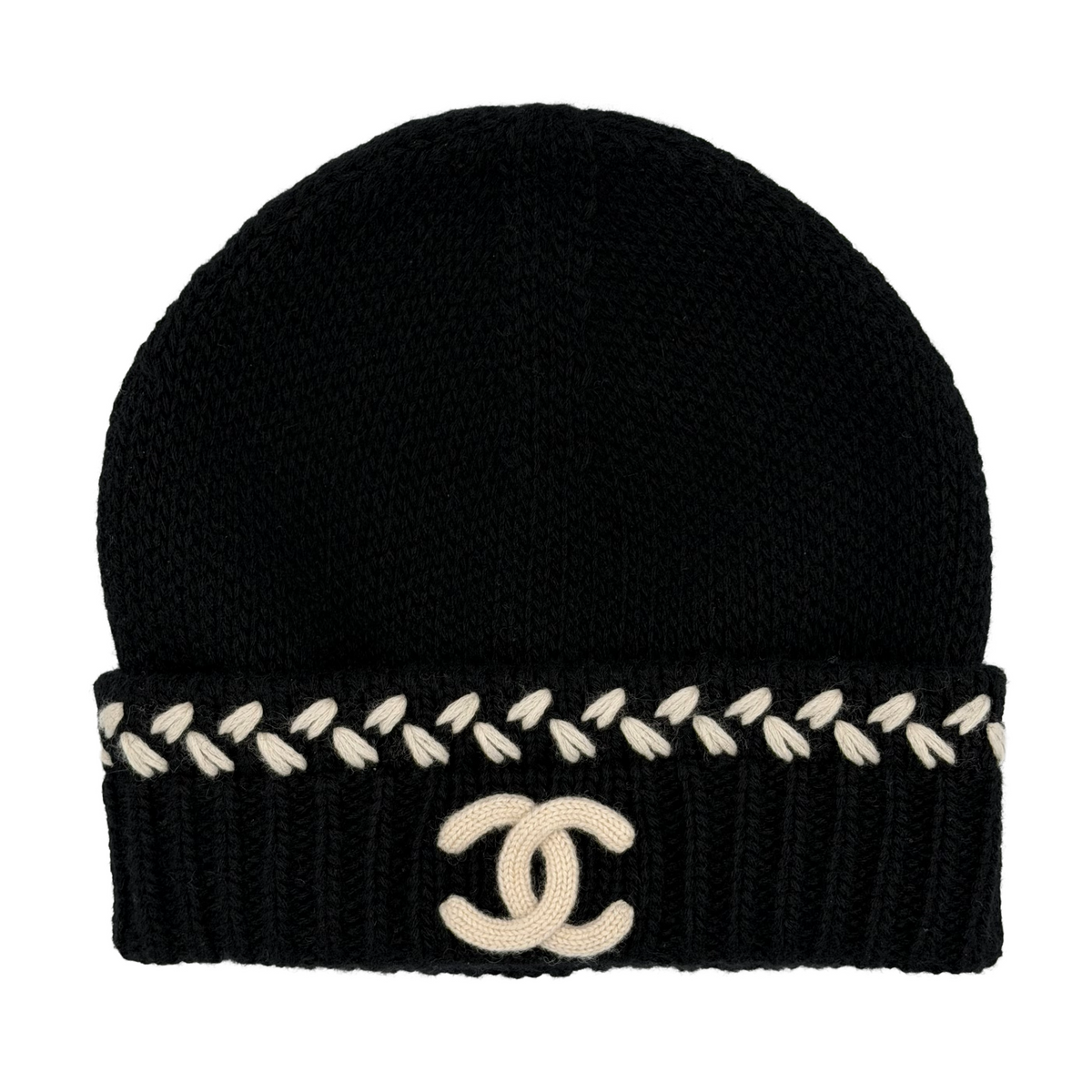Chanel Crochet Knit Cashmere Beanie Black/White