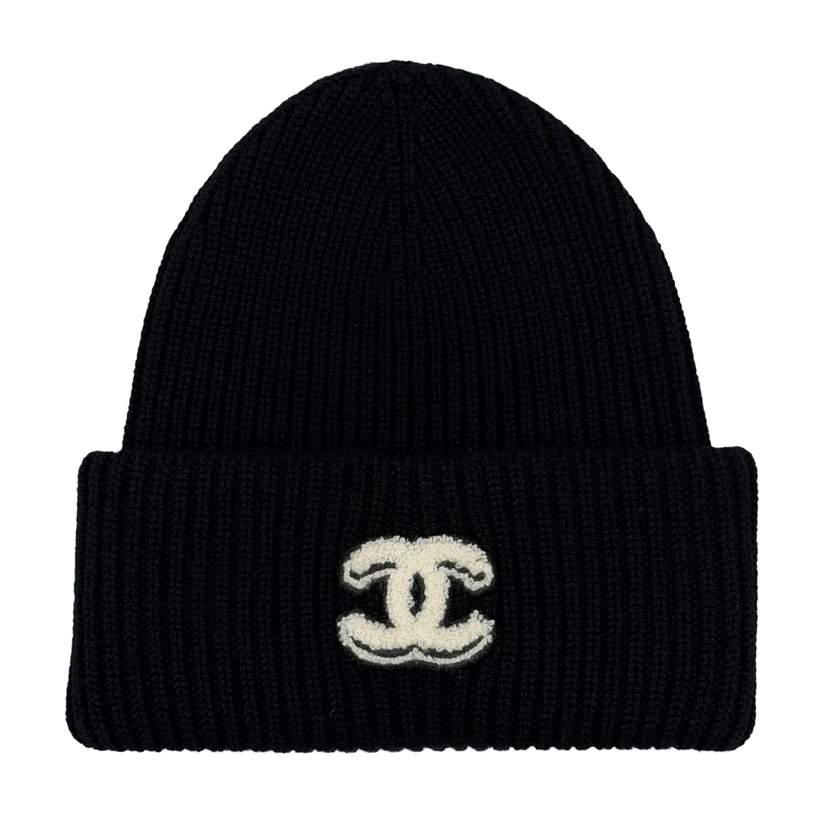 Chanel Chenille Logo Cashmere Beanie Black/Ecru