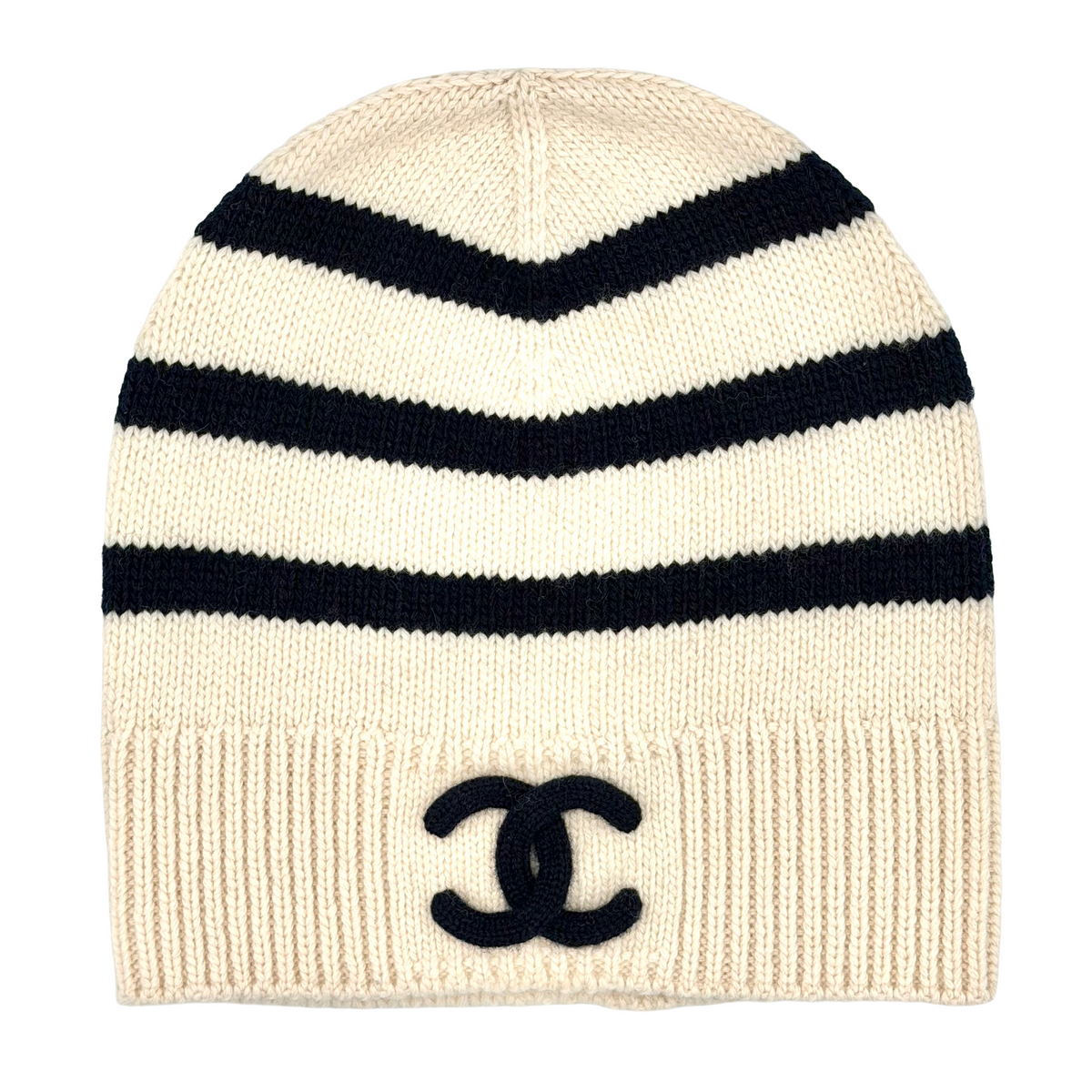 Chanel Wool Knit Beanie Ecru/Navy Blue