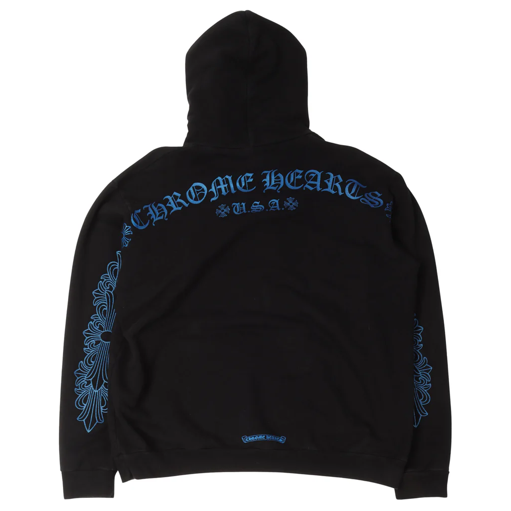 Chrome Hearts Blue Glitter Script Horseshoe Hoodie Black (Friends & Family Exclusive)
