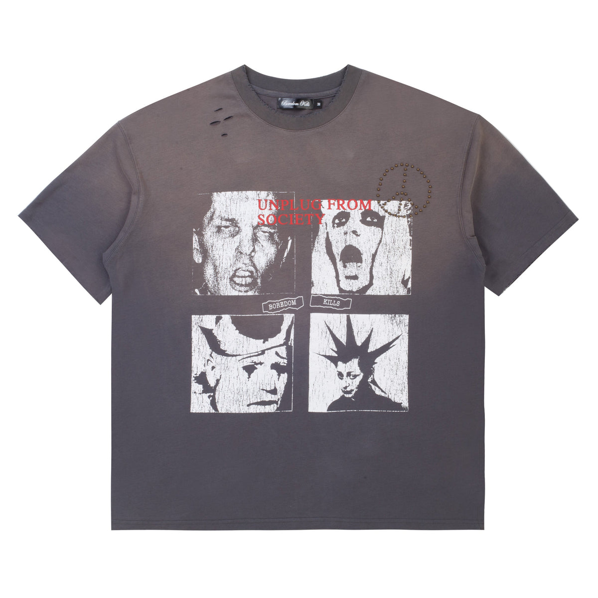 Boredom Kills Scream Studded Tee Vintage Grey
