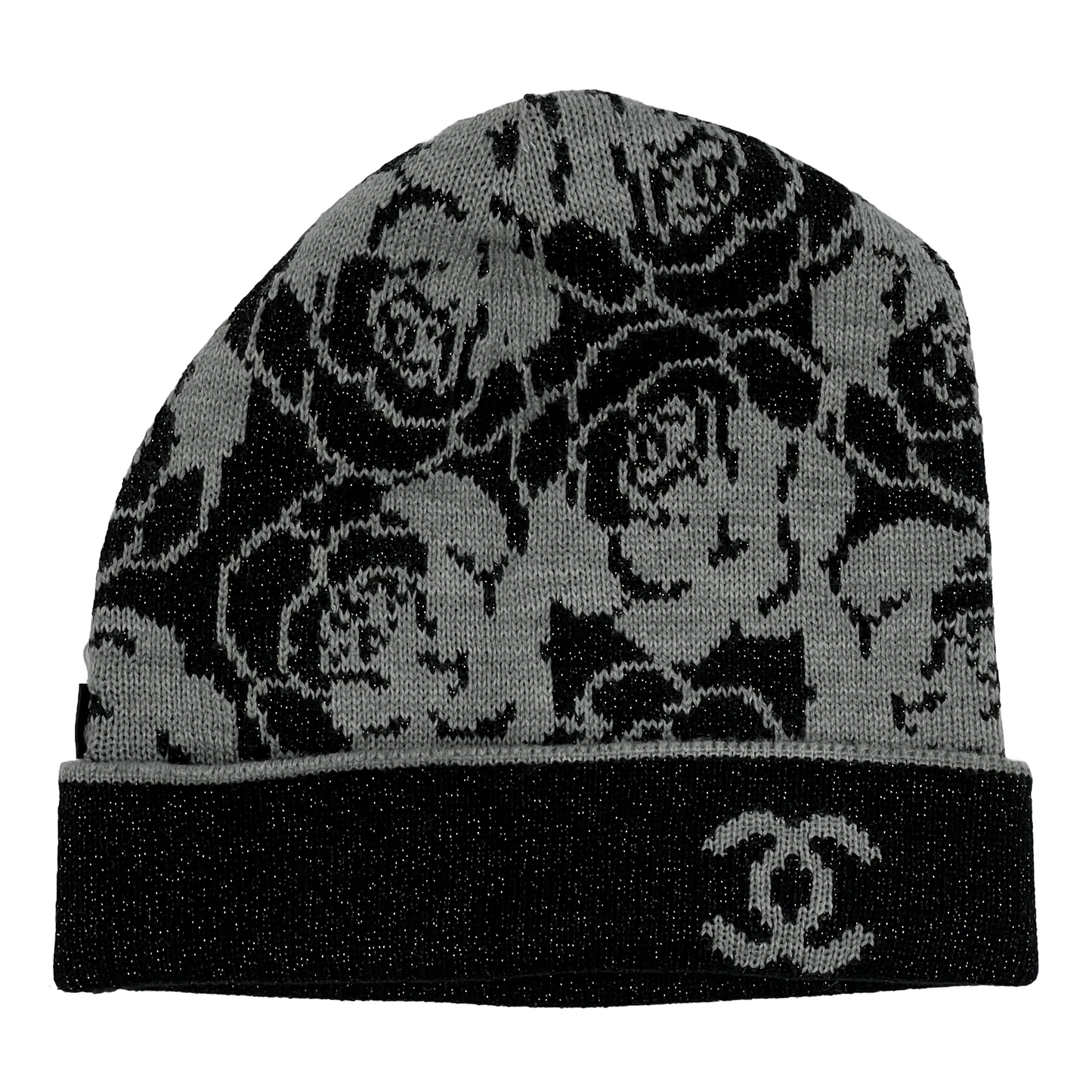Chanel Camellia Reversible Beanie Grey/Black/Gold