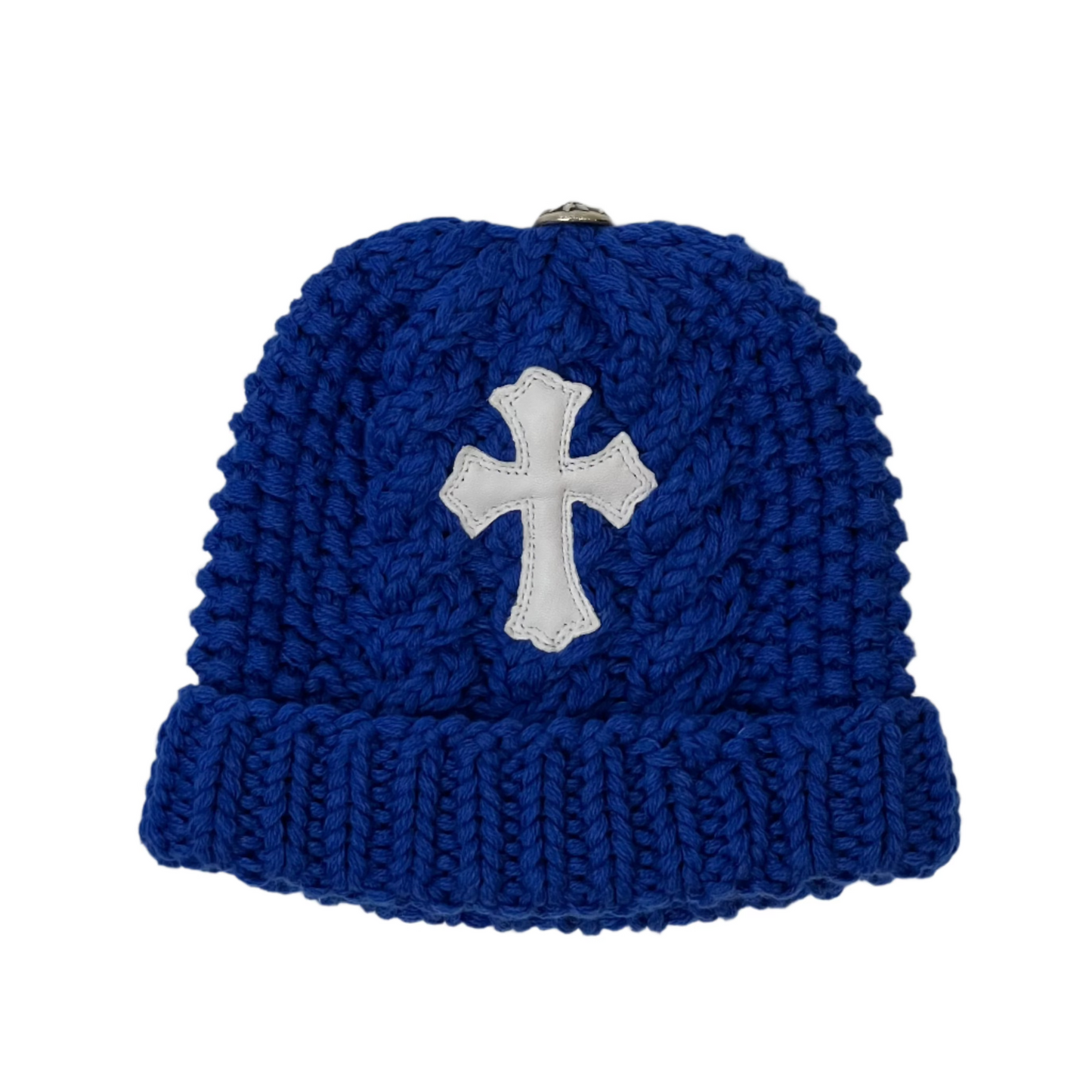 Chrome Hearts Leather Cross Patch Beanie Blue (Women's/Kids)