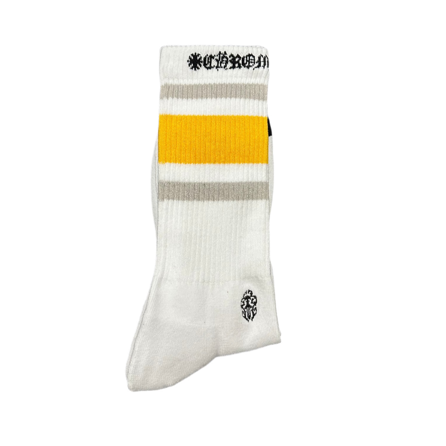 Chrome Hearts Stripe Socks White/Yellow/Grey