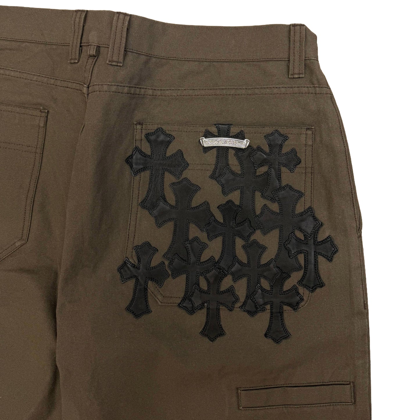 Chrome Hearts Black Leather Cross Patch Chino Pants Brown