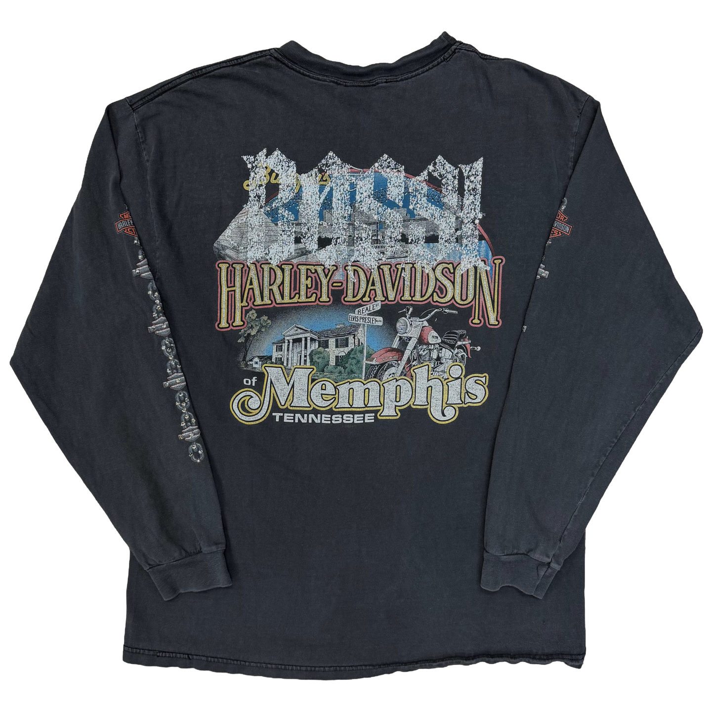 Bossi Vintage Harley Davidson Memphis Rhinestone L/S T-Shirt Black