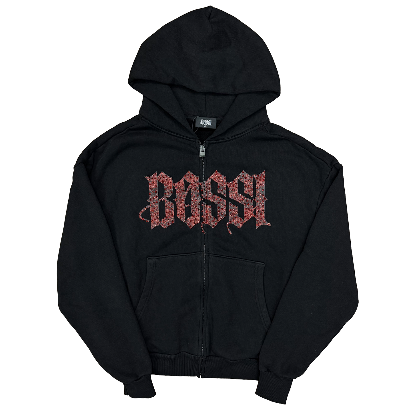 Bossi Rhinestone Logo Zip-Up Hoodie Black/Red