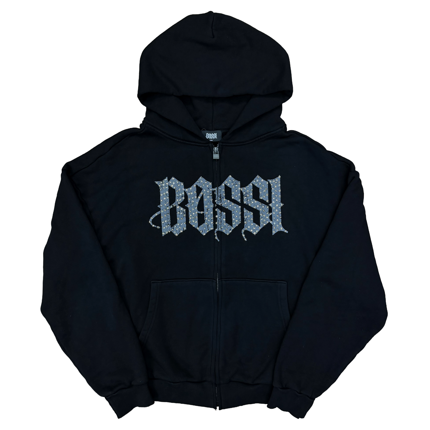 Bossi Rhinestone Logo Zip-Up Hoodie Black/Grey