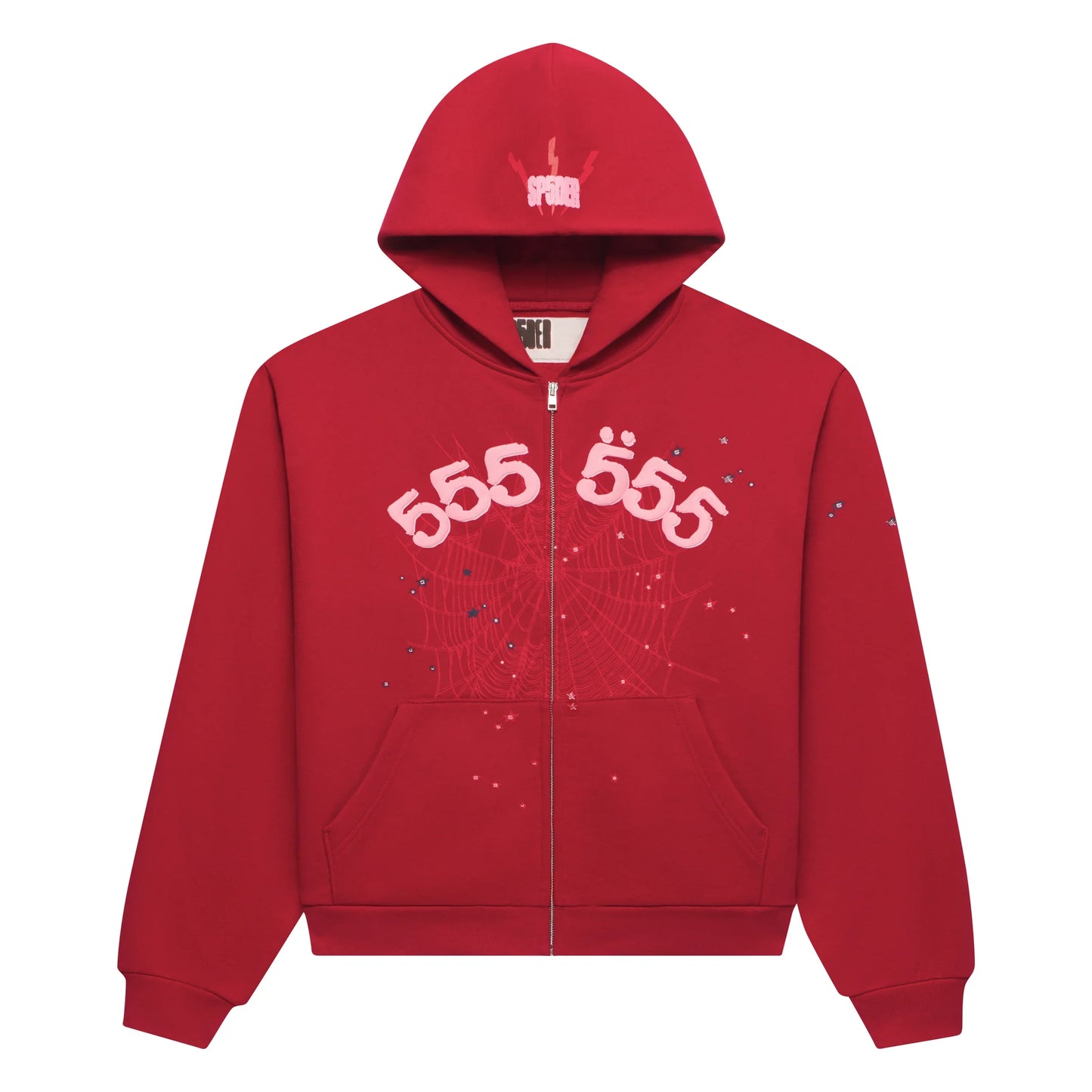 Sp5der Angel Number Zip-Up Hoodie Merlot