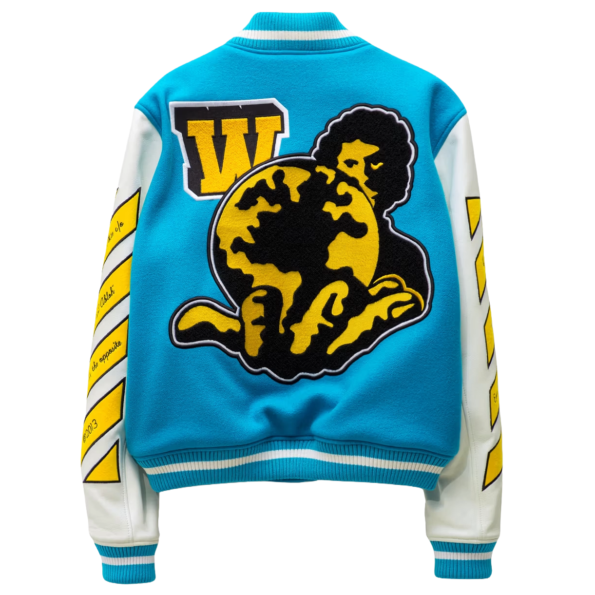 Off-White Vars World Leather Varsity Jacket Turquoise