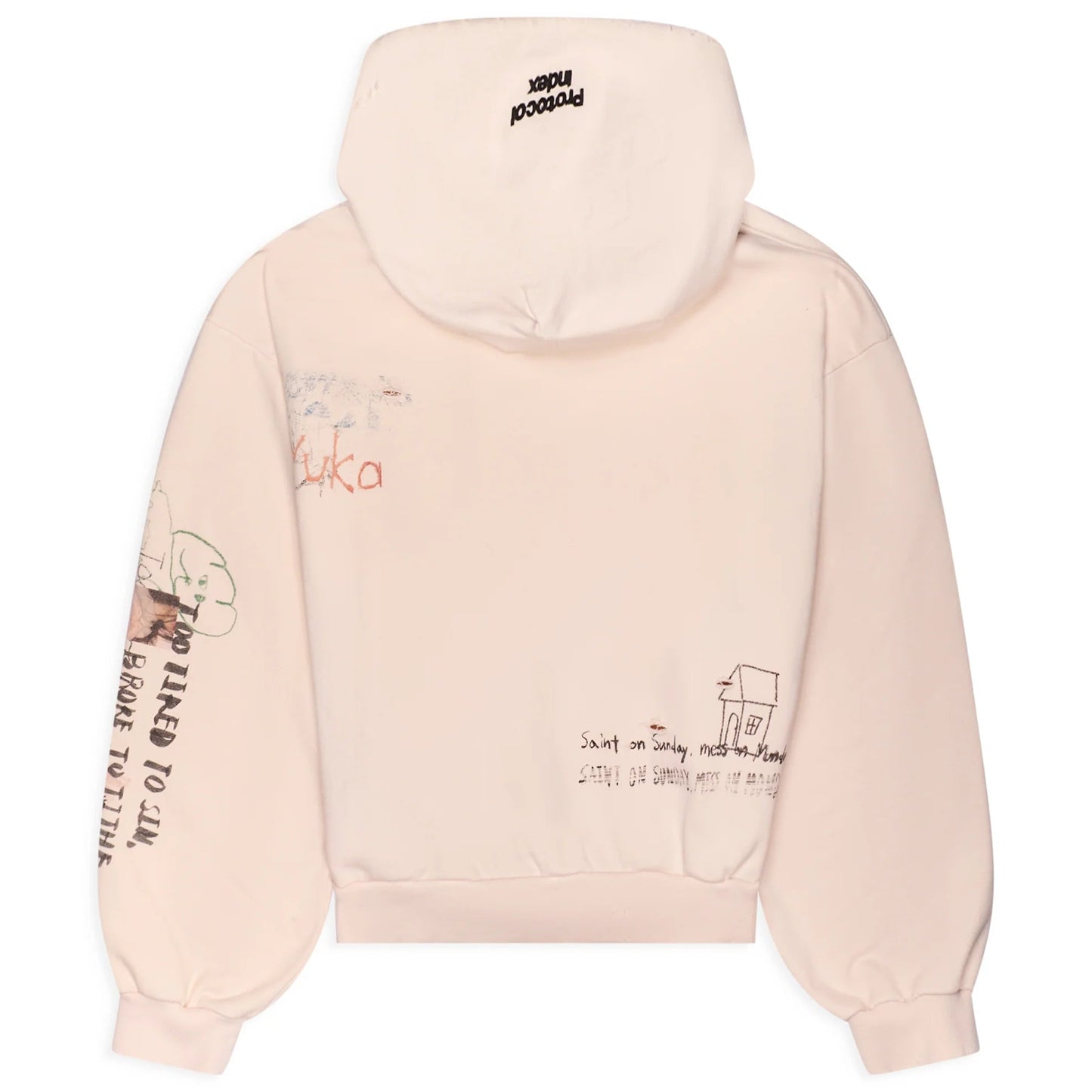 Protocol Index Hand Drawing Washed Hoodie Ivory