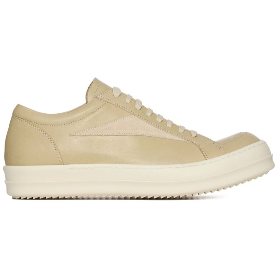 Rick Owens SS25 Hollywood Leather Vintage Low Sneakers Parchment/Milk/Milk
