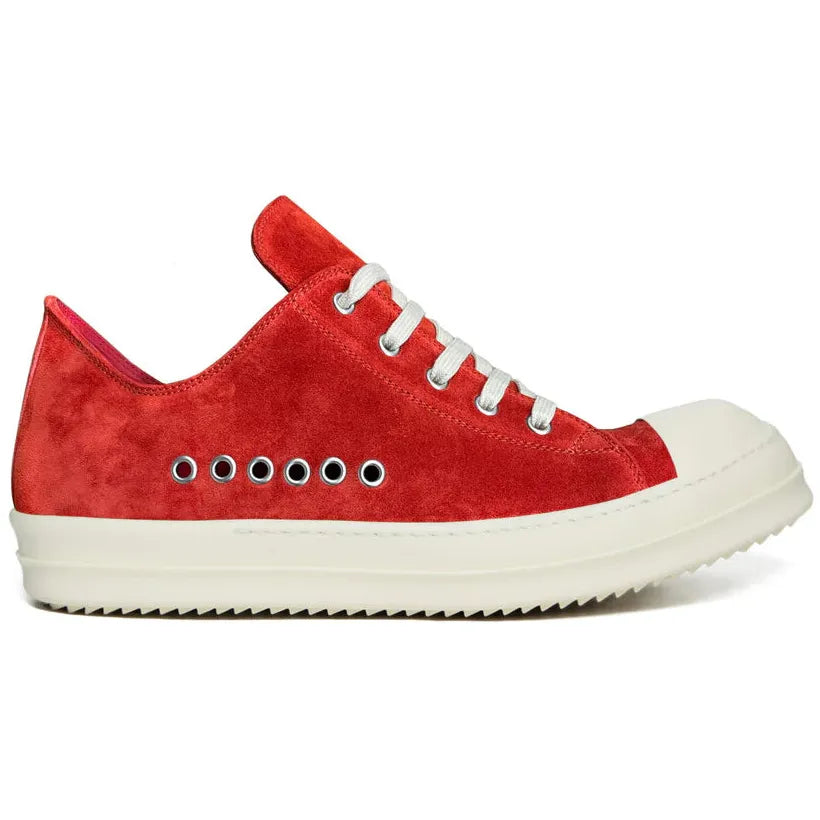 Rick Owens SS26 Temple Suede Extreme Low Sneakers Carnelian/Milk/Milk