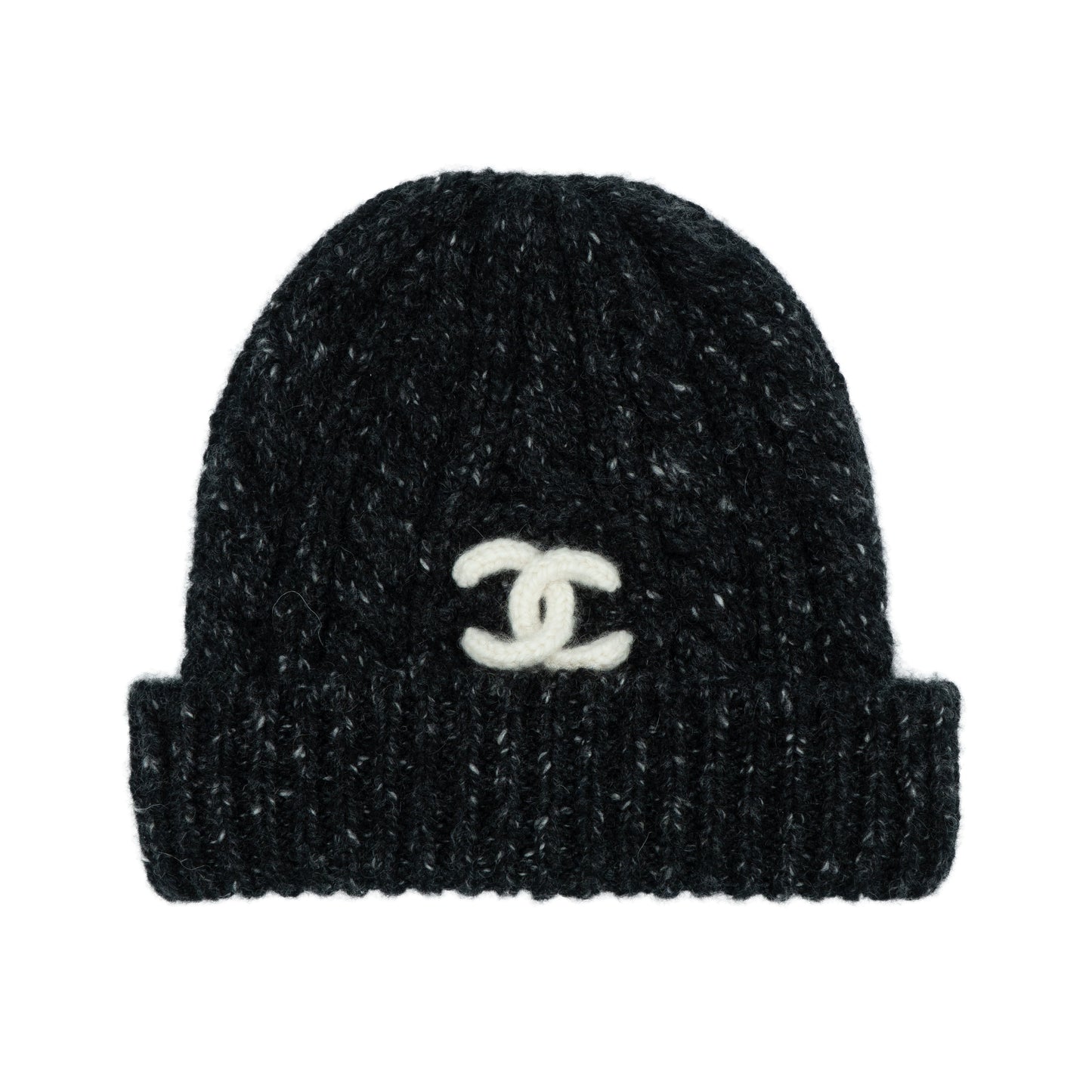 Chanel Cashmere Ribbed Beanie Grey/White
