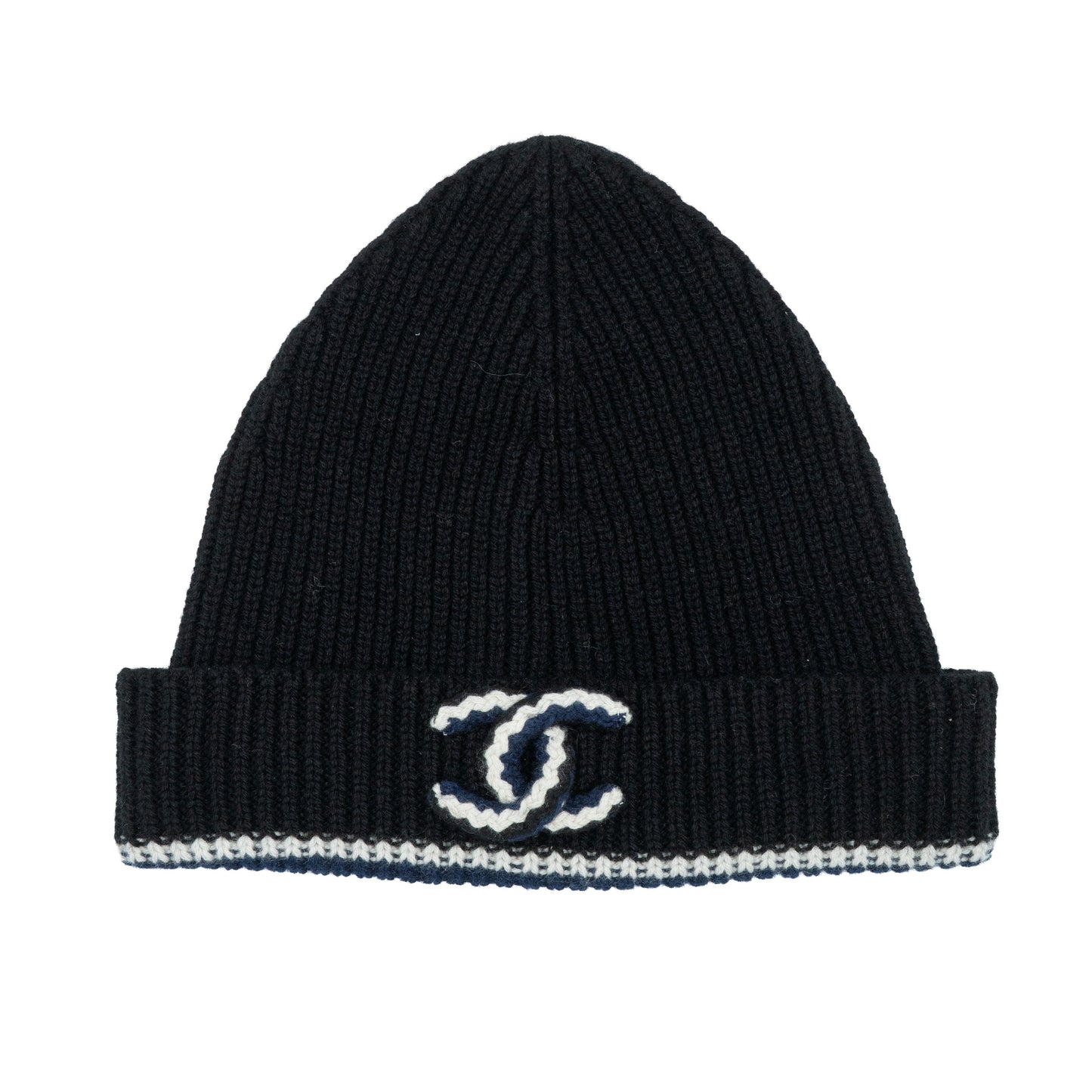 Chanel Ribbed Beanie Black/Blue/White