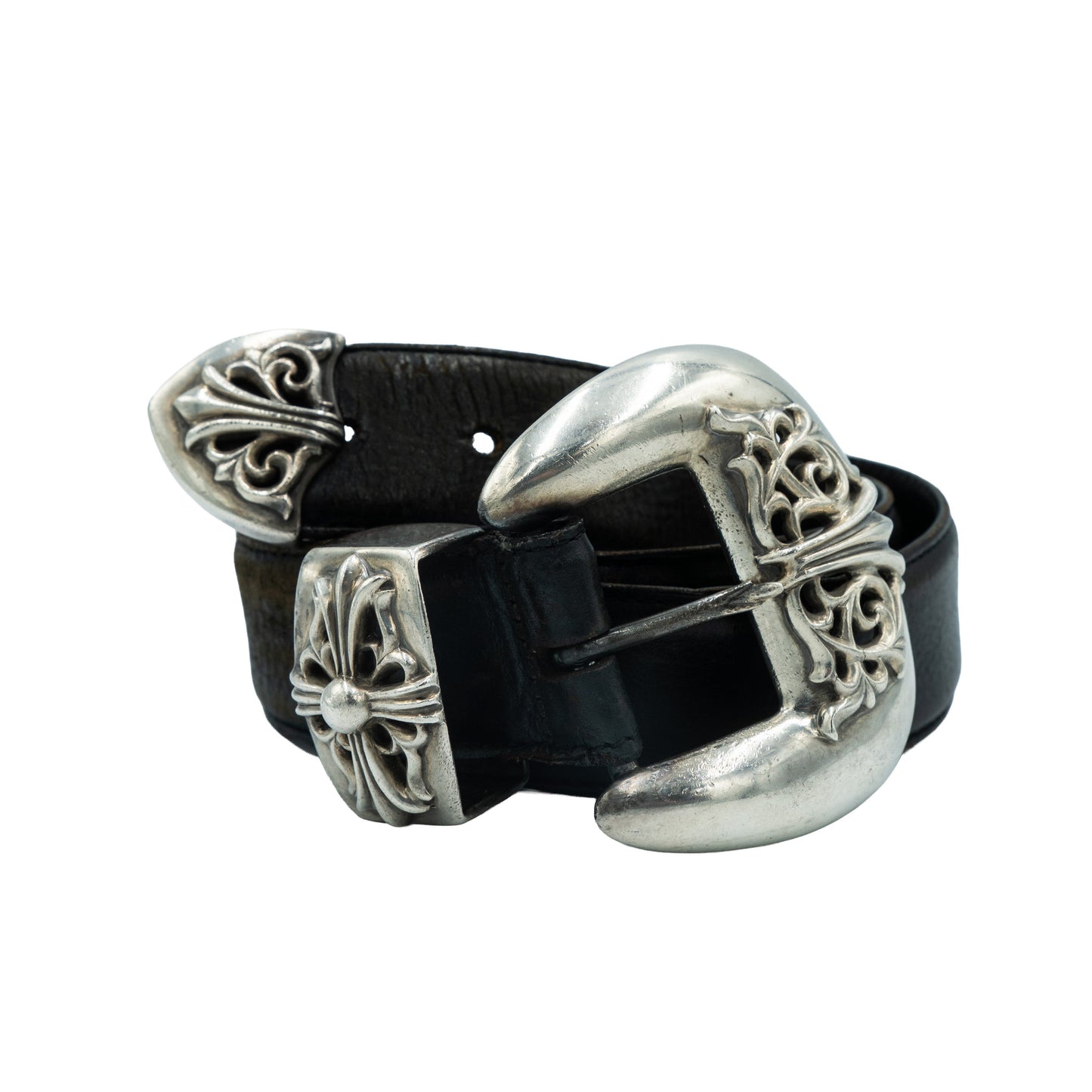 Chrome Hearts 3-Piece Western Leather Belt Black