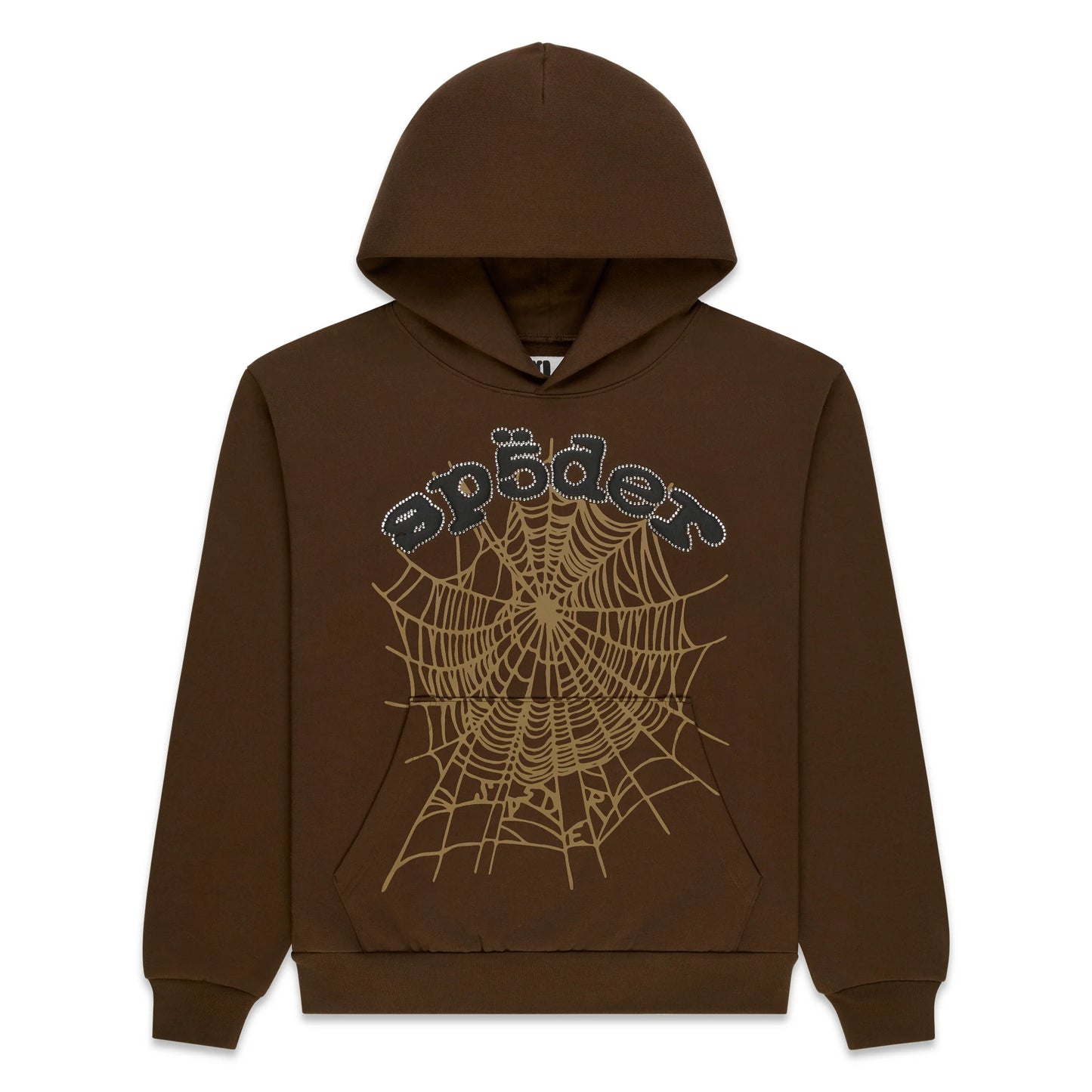 Sp5der Rhinestone OG Web Hoodie Brown