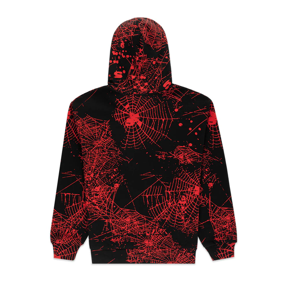 Sp5der AOP Web V2 Zip-Up Hoodie Black