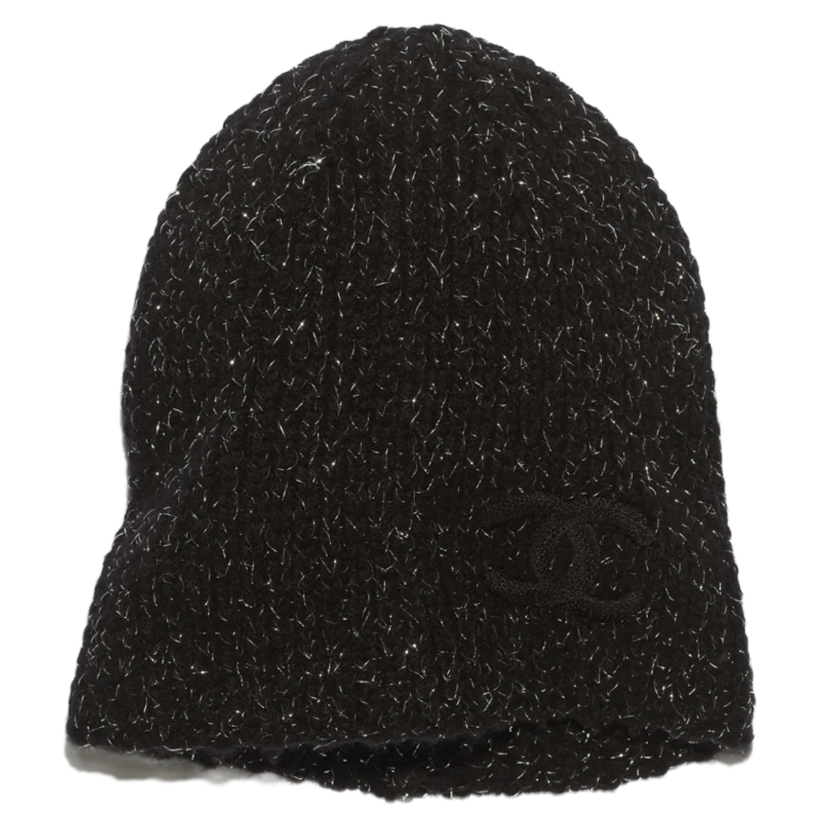 Chanel Cashmere & Metallic Fibers Beanie Black/Silver