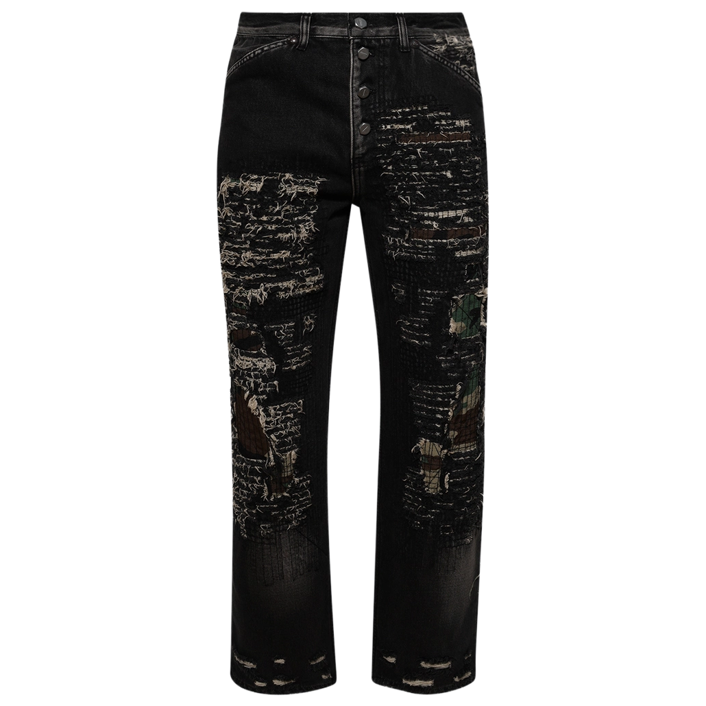 Thug Club Vintage Stitched Camo Denim Pants Black