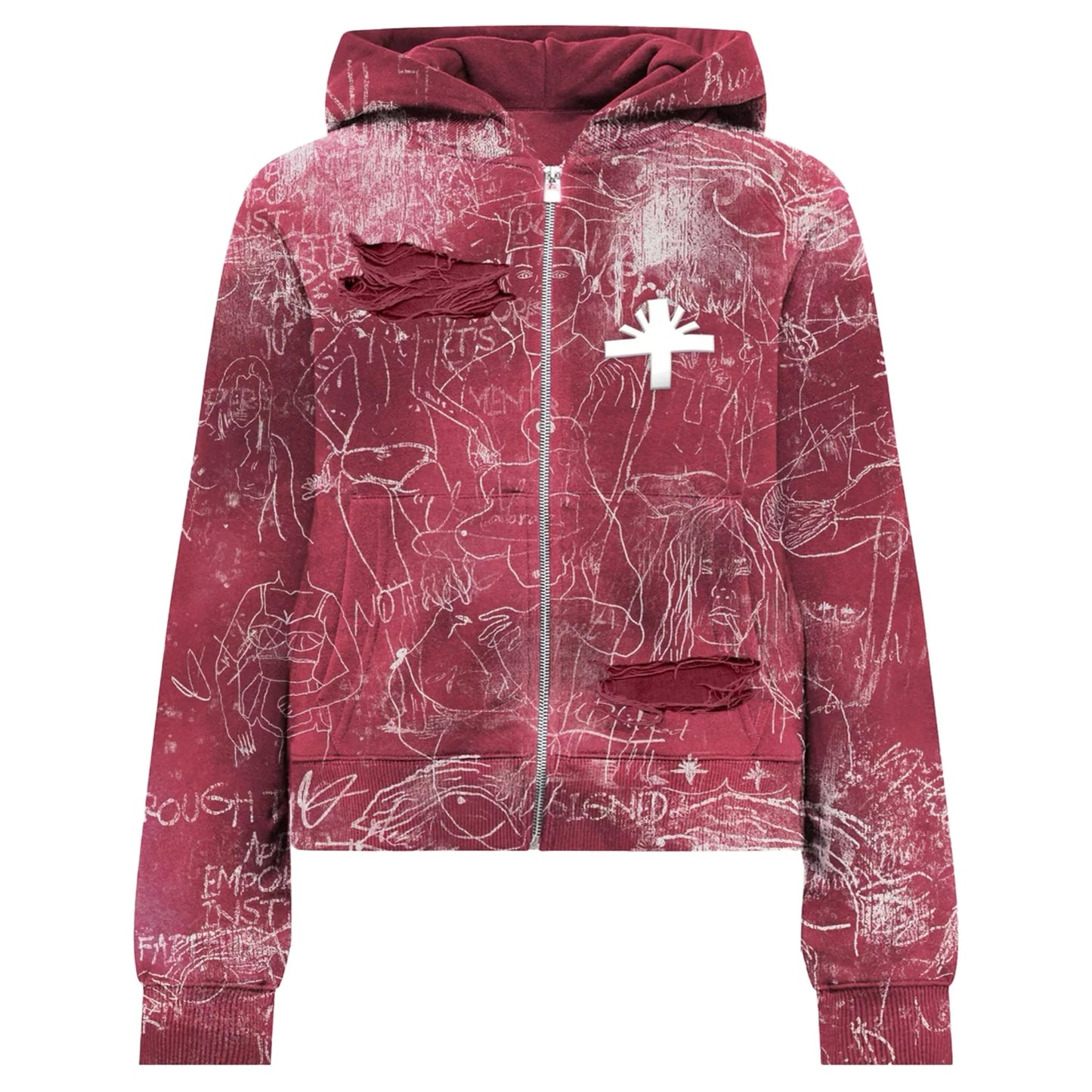 Vertabrae Graffiti Zip-Up Hoodie Red