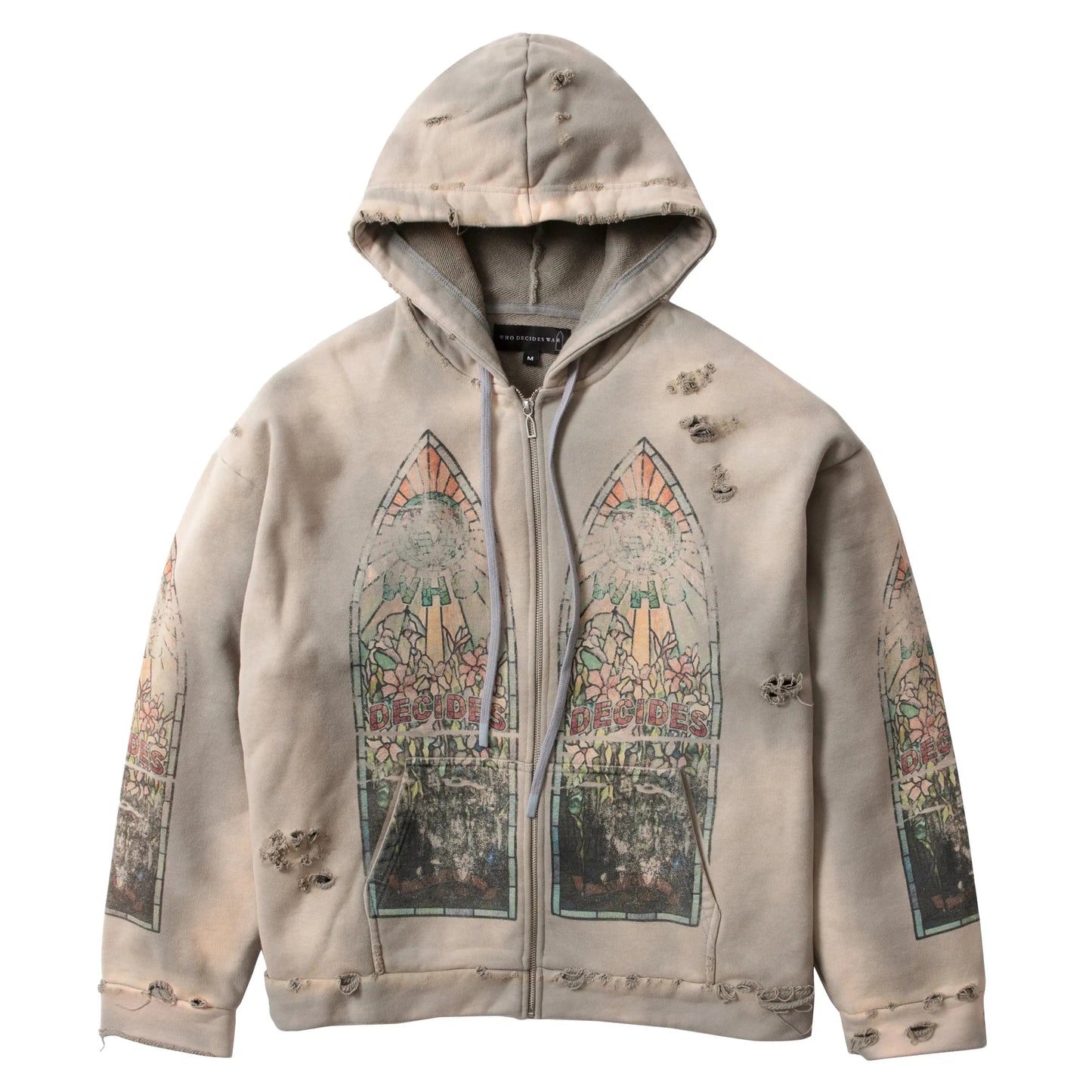 Who Decides War Faded Zip-Up Hoodie Vintage Grey