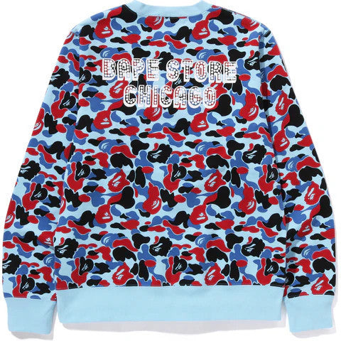 BAPE Store Chicago Camo One Point Crewneck Blue/Red/Black