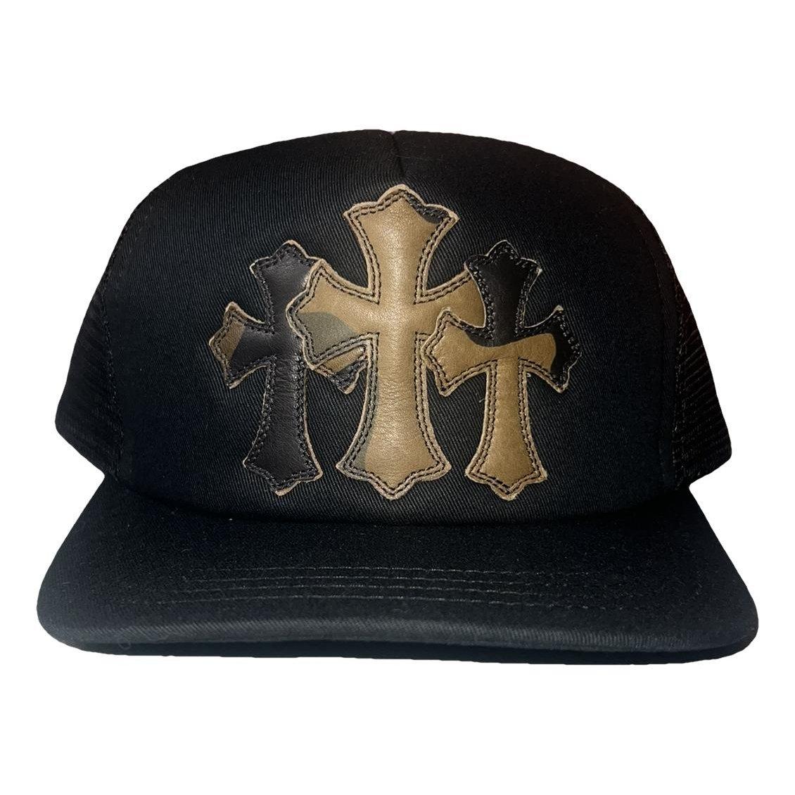 Chrome Hearts Leather Cemetery Cross Patch Trucker Hat Black/Camo