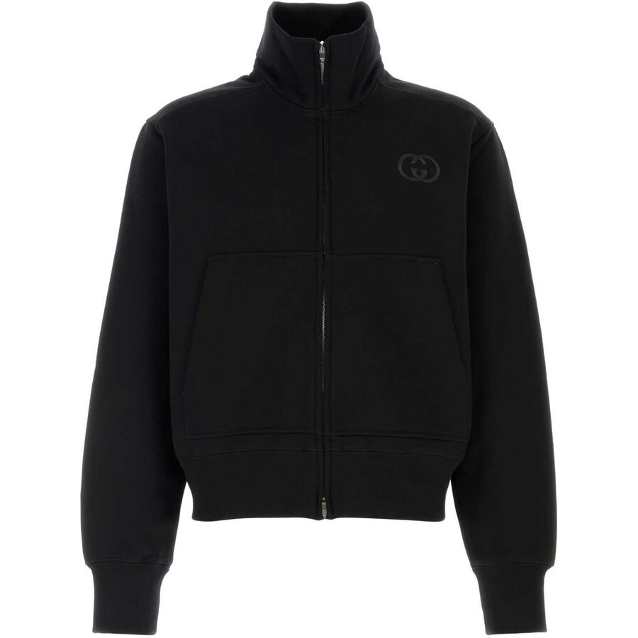 Gucci Brushed Cotton Zip-Up Sweatshirt Black