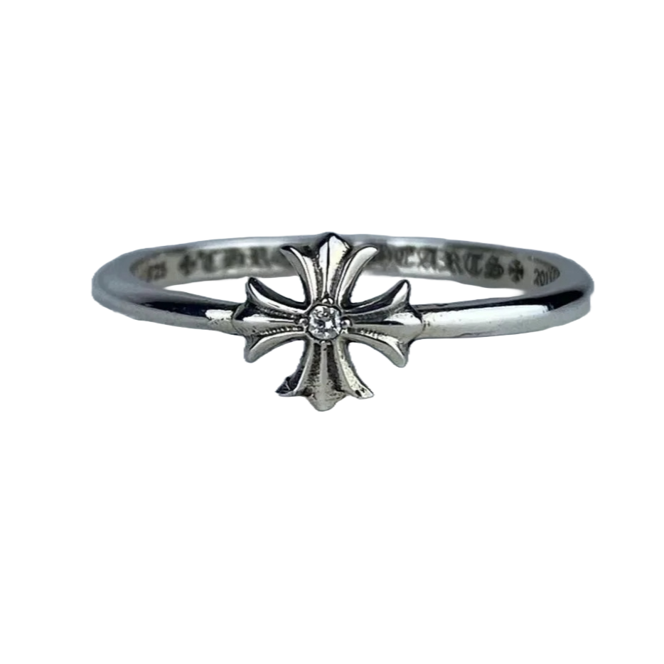 Chrome Hearts Silver Diamond Bubblegum Plus Cross Ring