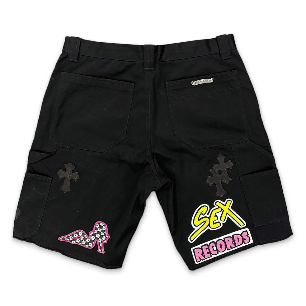 Chrome Hearts Matty Boy Sex Records Leather Patch Carpenter Shorts Black
