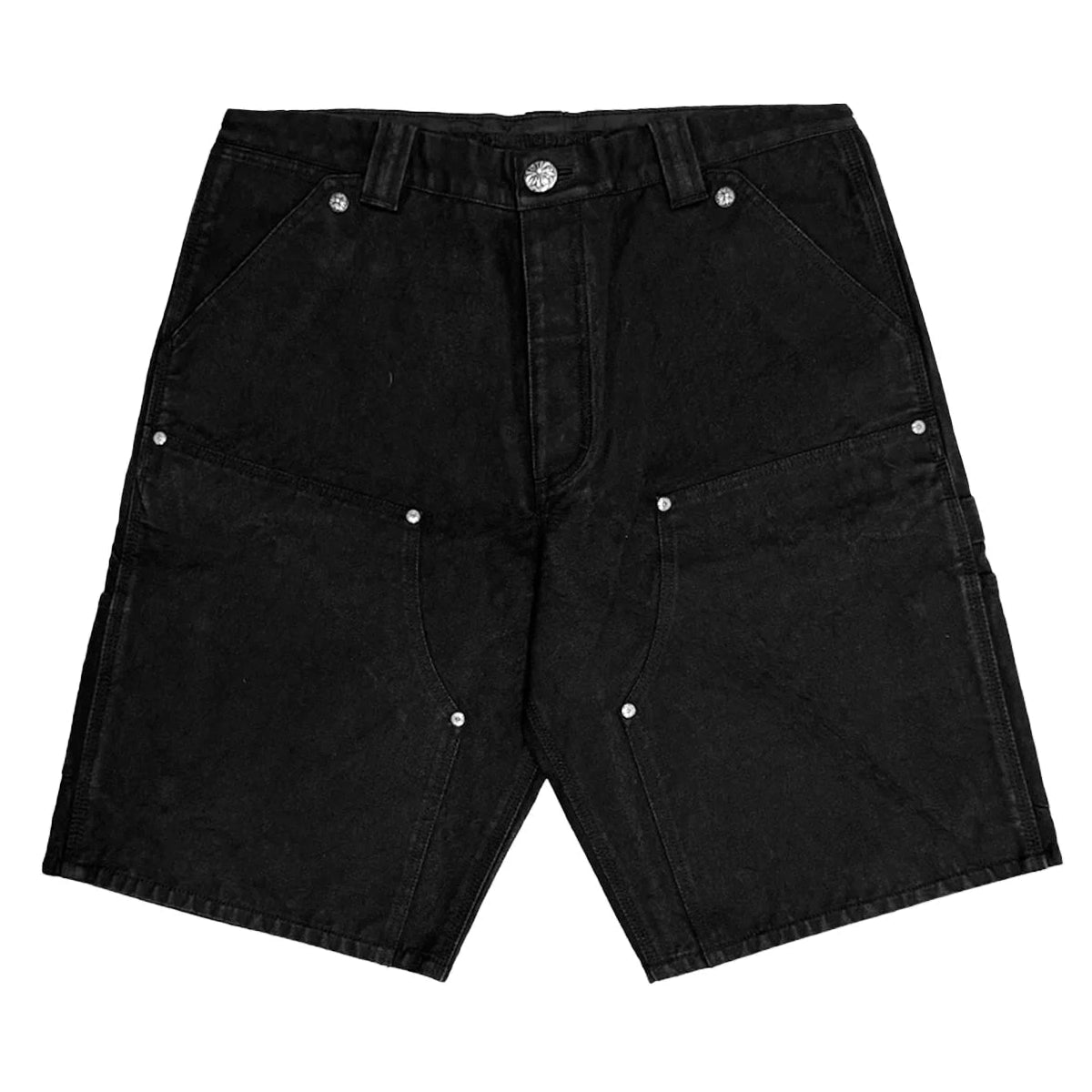 Chrome Hearts Black Leather Cross Patch Carpenter Shorts Black
